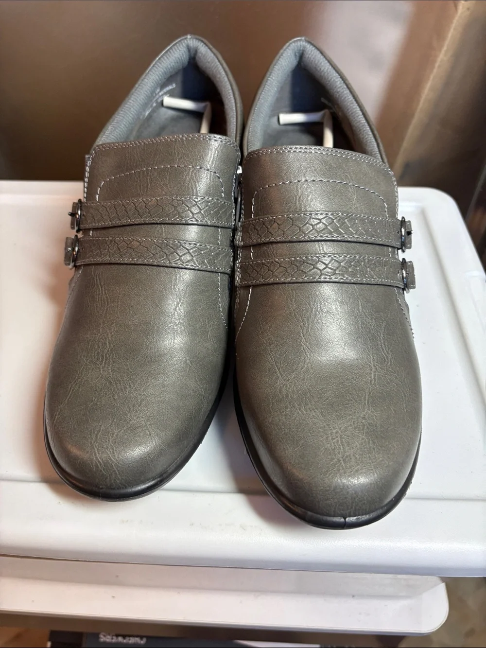 Easy Street Women's Grey Slip-On Buckle Loafers